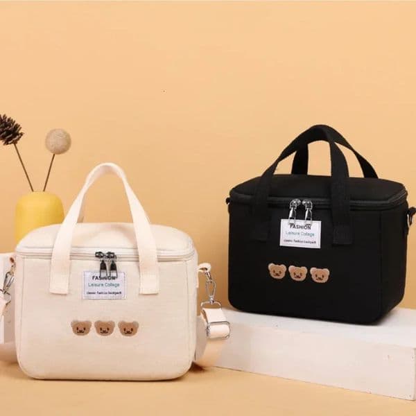 Cute Bear Lunch Bag Insulated Canvas Cooler Handbag Aluminium Foil Thermal Food Box Family School Picnic Dinner Container 250812