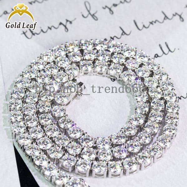 Goldleaf Trendy Hiphop Tennis Chain Bracelet 925 Silver Gold Plated Necklace 3/4/5mm moissanite moissanite moissanite Tennis Link Chain
