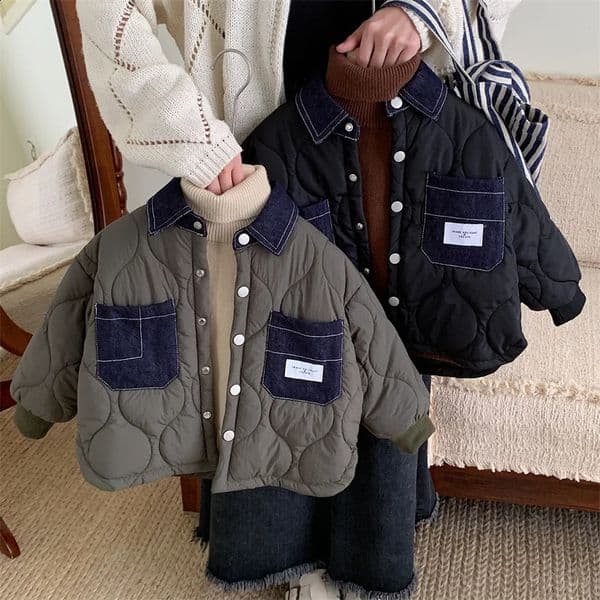 Childrens Winter Coats Denim Collar Cotton Jackets Boys Fashion Versatile Outerwear Kids Turn-down Collar Clothing 2-8Y 250815