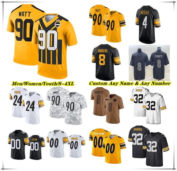 American Football Jersey Aaron Rodgers DK Metcalf T.J. Watt Pat Freiermuth Joey Porter Jr. Will Howard Jaylen Warren Derrick Harmon Jack Sawyer Mason Rudolph Austin III