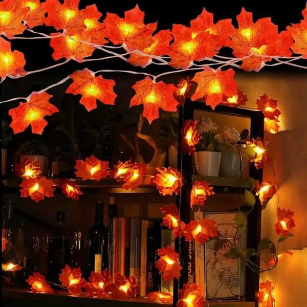 1pc Red Maple Leaf Fairy Lights 10/20/30/40 LED Fall String Lights For Home Party Thanksgiving Autumn Halloween Decoration Z250816
