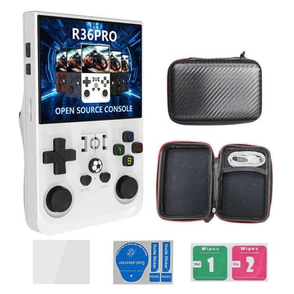 r36sPRO handheld game console, 3.5-inch open-source handheld device, portable, nostalgic, retro, classic arcade game. J250816