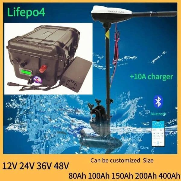 Waterproof 24V 36V 100Ah 120Ah 150Ah 200Ah Lifepo4 battery BMS inside for trolling motor boat RV +Charger