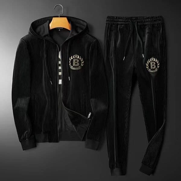 Men's trend gold velvet embroidery suit hooded leisure autumn and winter new sweater plus size sports suit two-piece suit