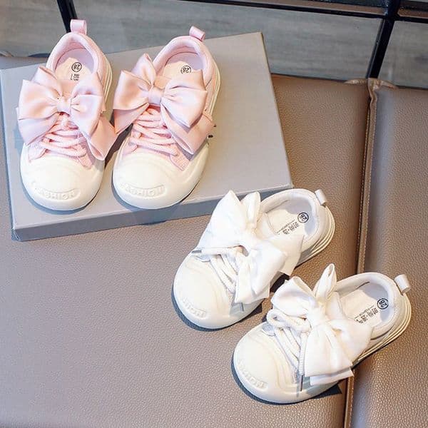 2025 Kids Sneakers for Girls School Casual Sports Shoes for Toddlers Kidszworld Fashion Children Tennis Shoes Thick Bottom Bowknot Non-slip Size 23 - 36 K0238