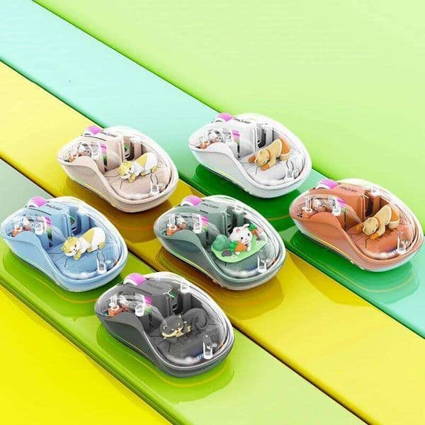 Three-Mode Rechargeable Mouse Cute Doll Transparent Cartoon Wireless Mause With Power Display For Tablets Laptop Ipad Kids Gift