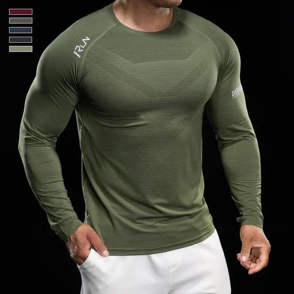 Men Running Tshirt Jogging Tracksuit Athletic Shirt Compression Long Sleeves Sport Tees Gym Fitnes Muscle Mens clothing 250818