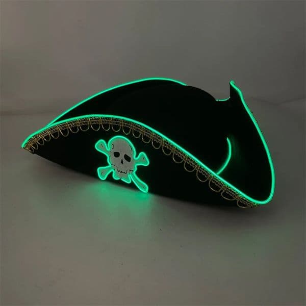 Funny Glowing Black Pirate Hat Nautical Theme LED Light Up Hat Cosplay Luminous Cap For Adult Halloween Carnival Costume Props 250818
