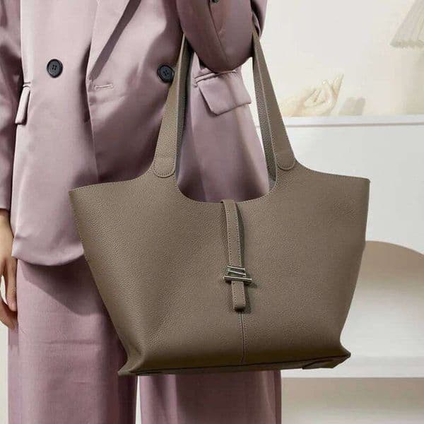 Burminsa Cowhide Genuine Leather Large Shoulder Tote Bags For Women 2024 Trend Designer Shopper Commuter A4 Ladies Handbags Gray 20250818