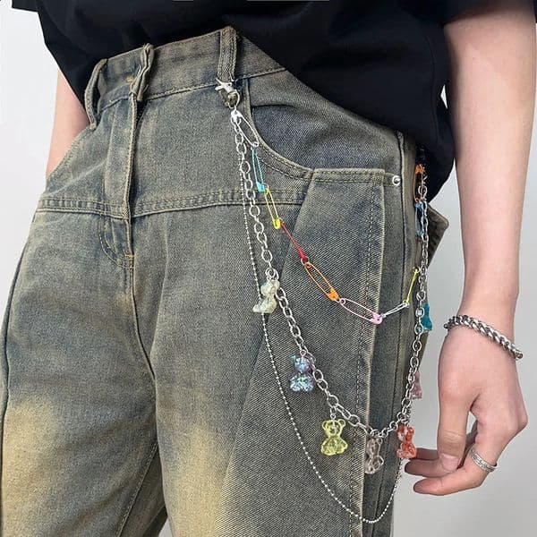 Handmade Hip hop punk product color Little Bear waist chain Pants chain three layers decoration 250811