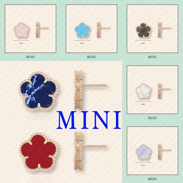 9mm designer earring Vintage mini clover earring stainless steel jewelry charm stud earrings mother of pearl Rose Gold plated studs agate wedding luxury stud gifts