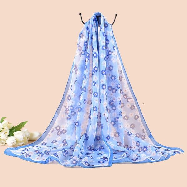 Fashion Small Fragmented Flower Print Thin Breathable Chiffon Womens Scarf Decoration Tourism Sunscreen Shawl Band 250812