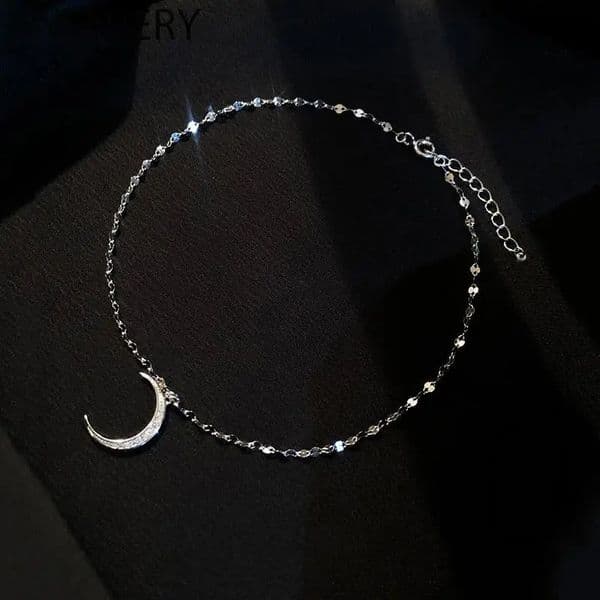 ANENJERY Silver Color Moon Cubic Zircon Anklet Bracelet Dainty Meniscus Anklet Jewelry For Women Summer Beach Gift Bracelet 250815
