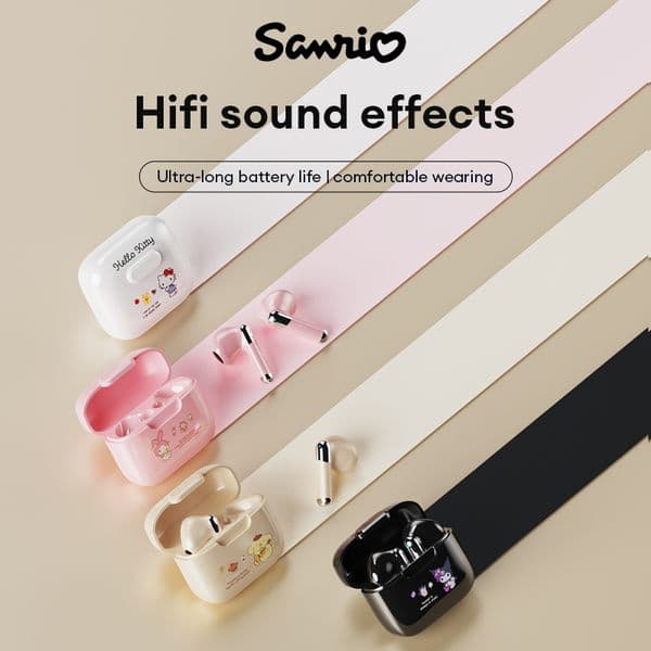 Sanrio Hello Kitty TWS Bluetooth Earphones Semi-In-Ear Design Ultra-Long Battery Life Hi-Fi Sound Quality Music Headset BL67 Low-Latency Gaming Earbuds Melody