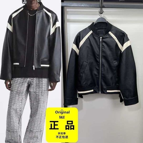3715/300 Contrast faux leather bomber jacket vintage motorcycle 3715300 800 mens leather jacket XJ250818