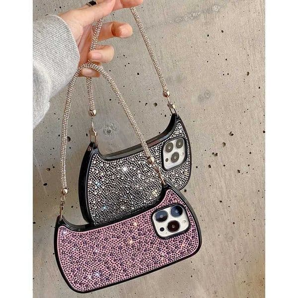 Luxury Glossy Handbag Super Aesthetic Case for iPhone 14 13 12 Pro Max Phone Case Glitter Rhinestone Cover Soft TPU Bumper Funda Z250819