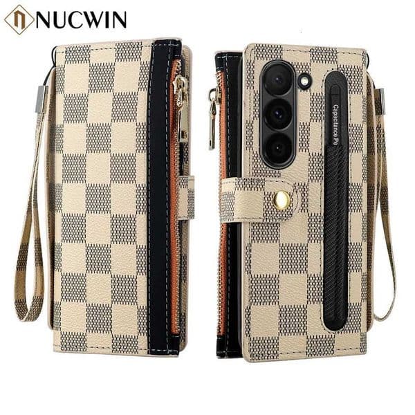 Leather Card Wallet With S Pen Slot Case For Galaxy Z Fold 6 5 4 3 2 ZFold6 Fold Multifunctional Zipper Protection Cover Z250819