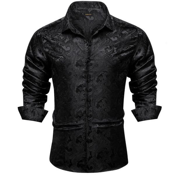 Mens Shirts Long Sleeve Silk Polyester Dress Tuxedo Turn Down Collar Social Paisley Shirt Men Clothing 250808