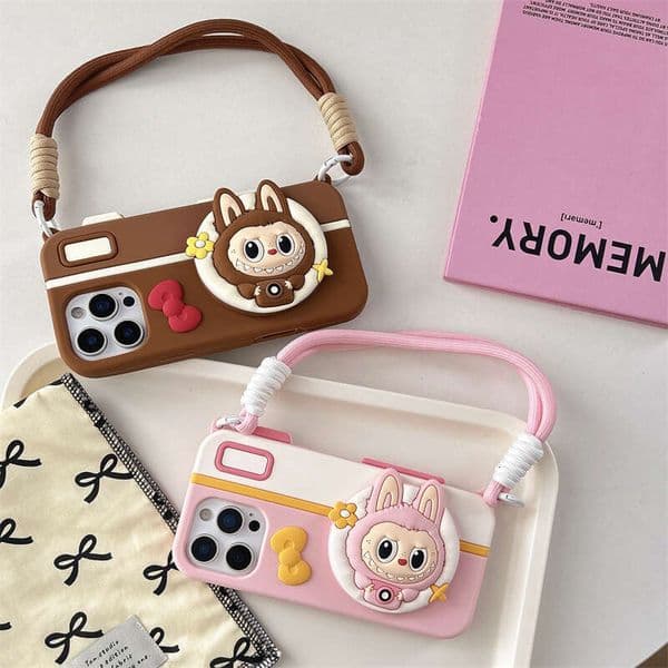 Cartoon Labubu Camera iPhone 14/13 Compatible 12 Apple 16pm/15PRO Phone Case