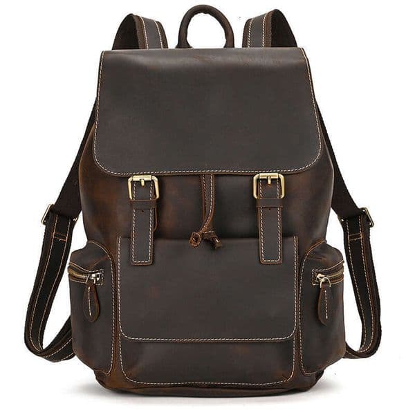 New Genuine Unisex 14inch Laptop Backpack Crazy Horse Leather Casual Travel Bag