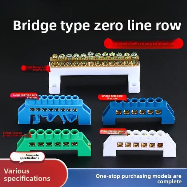 Bridge Type Line Card Rail Ground Copper Bar Distribution Box Zero Connection Green Blue Terminal Strip 10 Positions