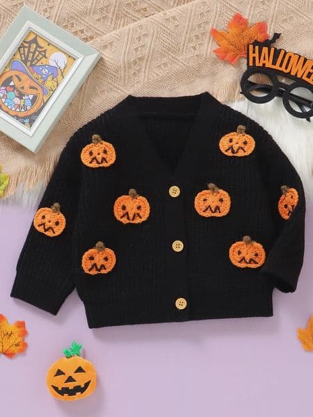 Adorable Infant Knitted Sweaters with Spooky Ghost y and Button Up Front for Halloween Costume Party 250820
