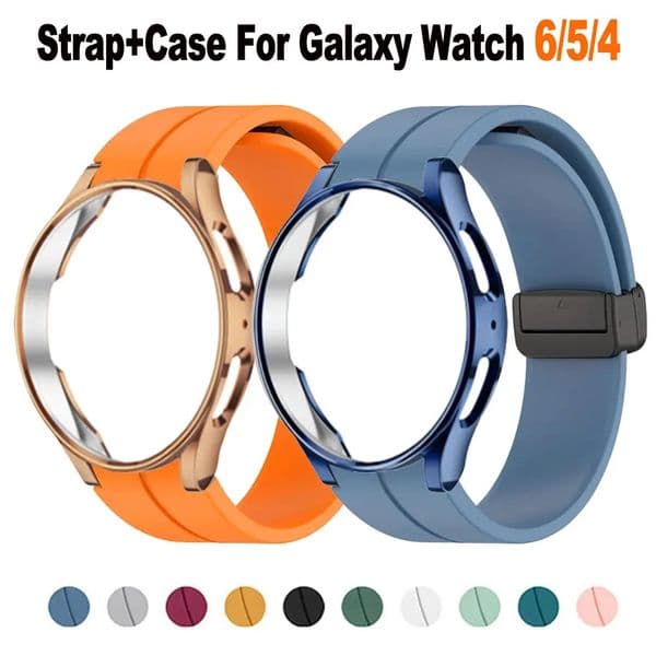 Original Silicone StrapCase For Watch 4/5/6 40 44mm Watch 5Pro 45mm Magnetic Buckle Band Galaxy Watch 4 Classic 42 mm 250819