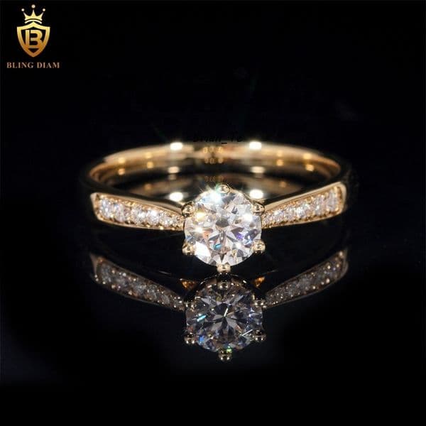 14K Yellow Gold Engagement Rings Custom Design Real Gold Wedding Iced Out VVS Moissanite Diamond Ring