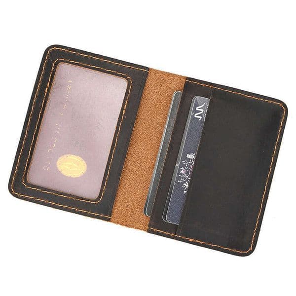 Personalized Laser-Cut Top Layer Cowhide ID Small Holder Crazy Horse Leather Credit Card Case