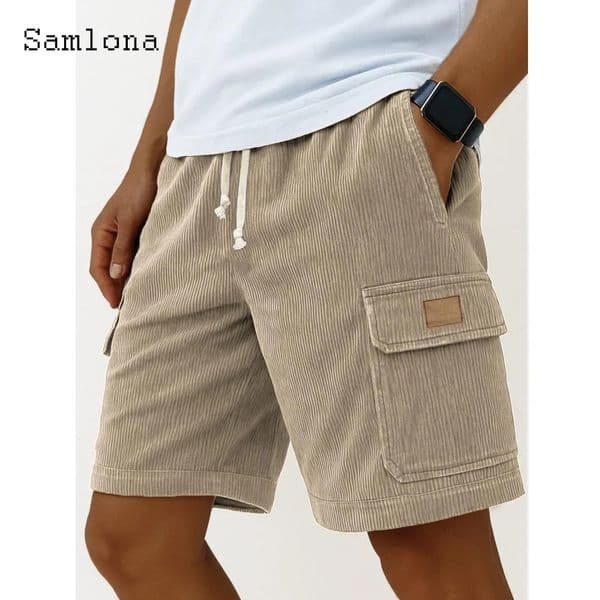 Mens Stand Pocket Casual Cargo Shorts Solid Corduroy Drawstring Half Pants Sexy Clothing Plus Size S5XL 250820BJ
