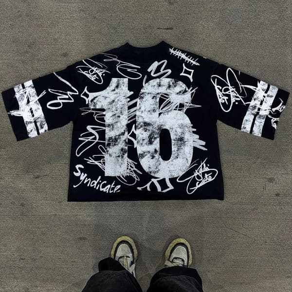 Graffiti No16 Printed Threequarter Sleeve Cotton TShirt Men Y2K Short Sleeves Vintage Oversize Tshirt Streetwear Women Tops 250820BJ