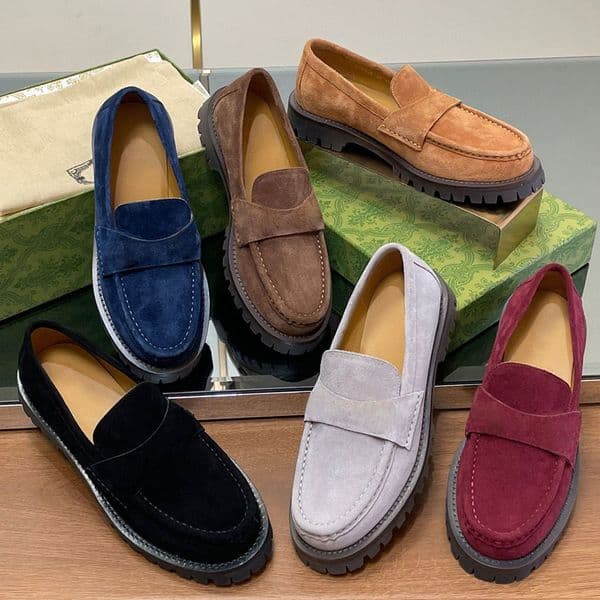 Brown Burgundy black Metal buckle Suede Casual slip on Low heels Dress Luxury designer loafers for womens Vacation shoes Factory