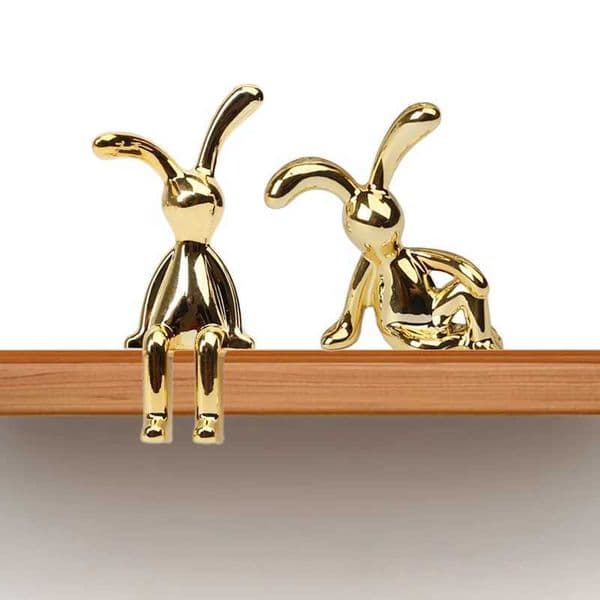 2PCS Gold Silver Long Eared Rabbit Figurine Miniatures Car Decor Pastable Plating Rabbit 3D DIY Statue Home Furnishings Ornament S2636