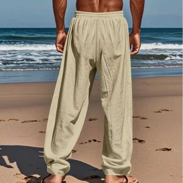 Mens Casual Linen Pants Breathable Cotton Summer Trousers with Drawstring for Beach Daily Wear Travel and Lounge XJ250821