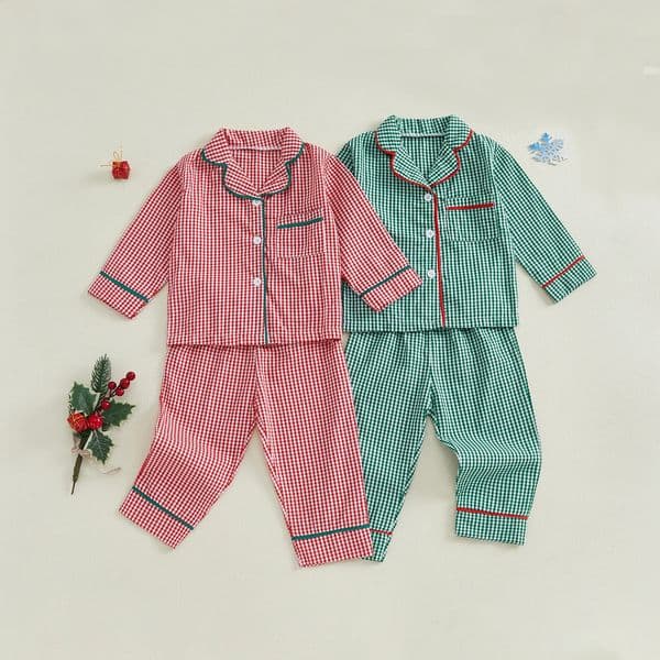 Toddler Baby Girl 2Pcs Pajamas Sets Long Sleeve Plaid Print Sleepwear Children Shirt Pants Set 2pcs Clothing 250820 L260528