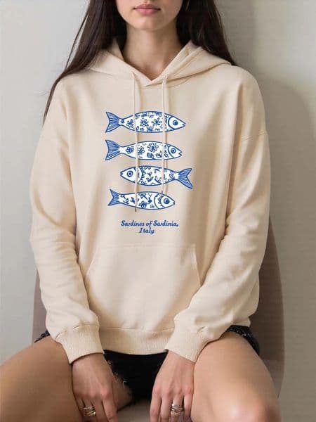 Sardines Of Sardinia Italy Prints Hoodies Women Winter Fleece Warm Sweatshirt Casual Loose Pullovers Street Pocket Woman Clothes 250821BJ