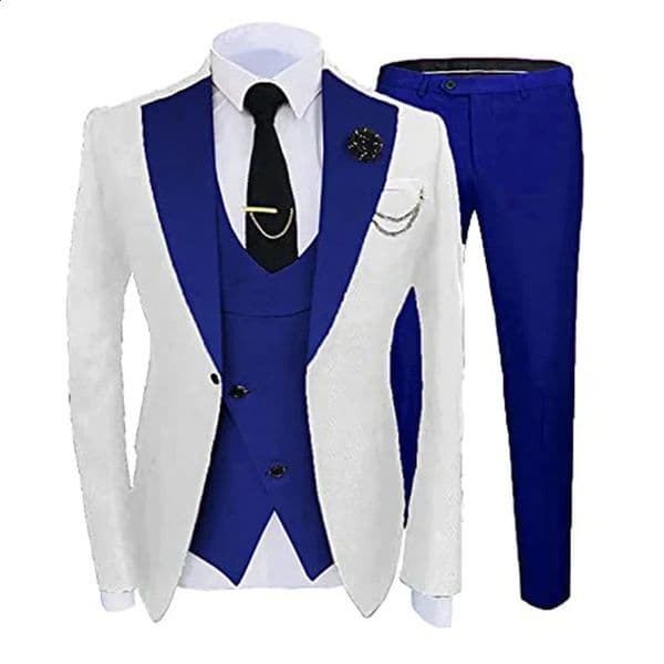 Slim Fit Formal Men Suits For Wedding Solid Color Wide Notched Lapel Groom Tuxedo 3 Pcs Male Fashion Jacket With Vest Pants 250821BJ