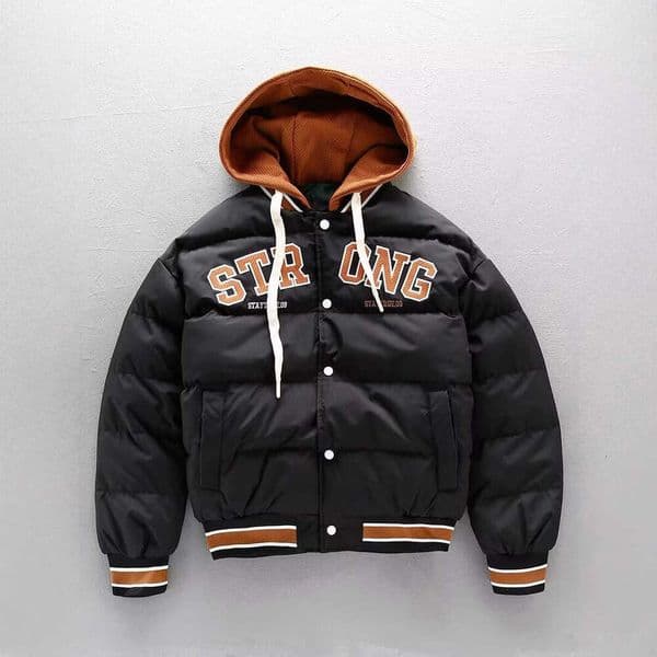 Hooded Trendy American Embroidered Fake Two-Piece Baseball Jacket Loose Fit Fashion Short New Style B5
