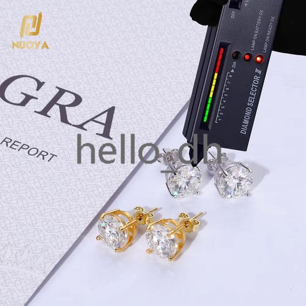 NUOYA VVS Moissanite Stud Earrings 925 Sterling Silver 3-10mm Round Diamond White Gold Plated Ear Studs Fine Jewelry Gift