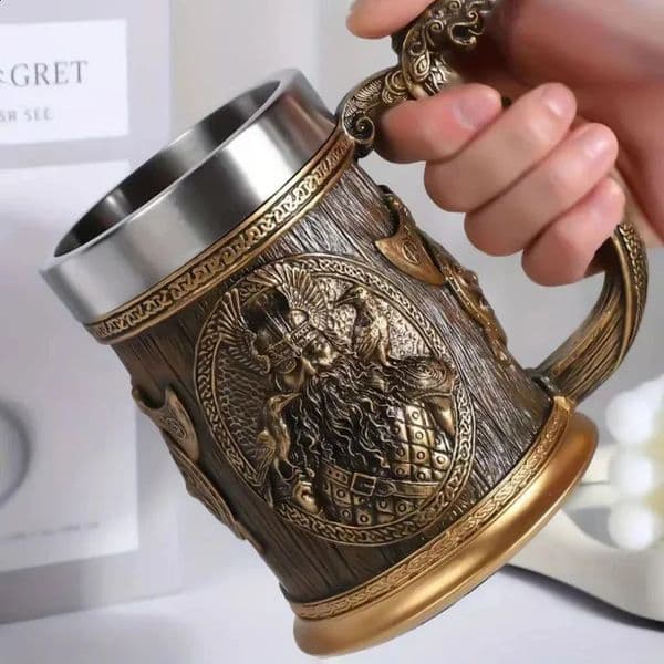 3D Viking Coffee Beer Mug Stainless Steel Warrior Stein Medieval Tree of Life n Personalized Original Vikinga Mug 250818