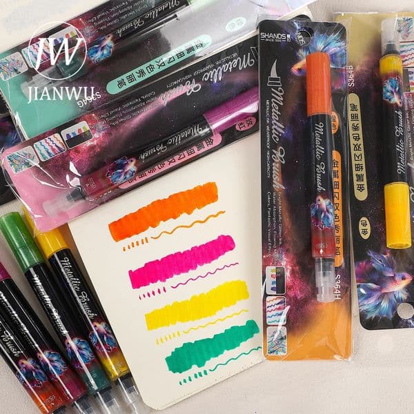 JIANWU Colorful Metal Fine Glitter Painting Watercolor Soft Brush Marker Pen Creative DIY Journal Student Supplies Stationery 250822BJ
