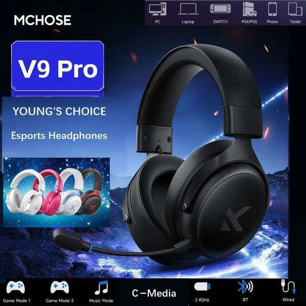 Headphones Original MCHOSE V9pro Music Esports Gaming Headphones 3-Mode Wireless Noise Reduction Mic Customized Head-Mounted Pc Accessories