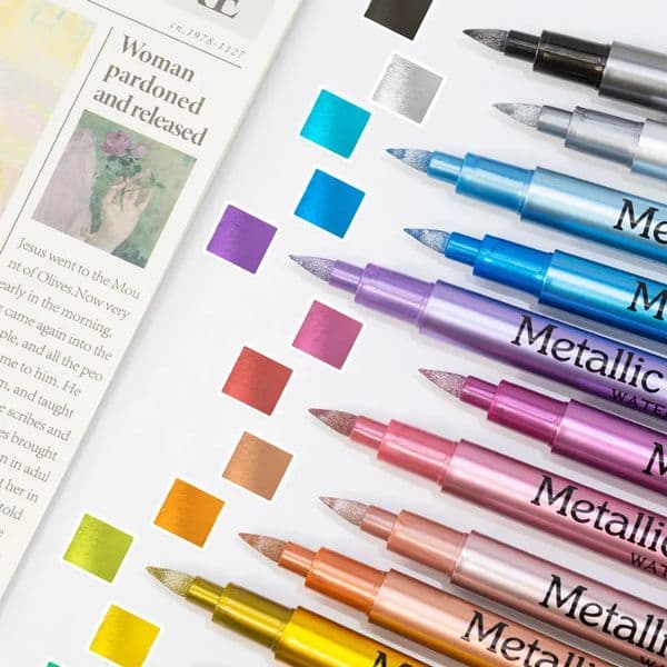 12 Colors Metallic Markers Pens colors Paint Pens for Black Paper Glass Rock Painting DIY Scrapbook Album Student stationery 250822BJ