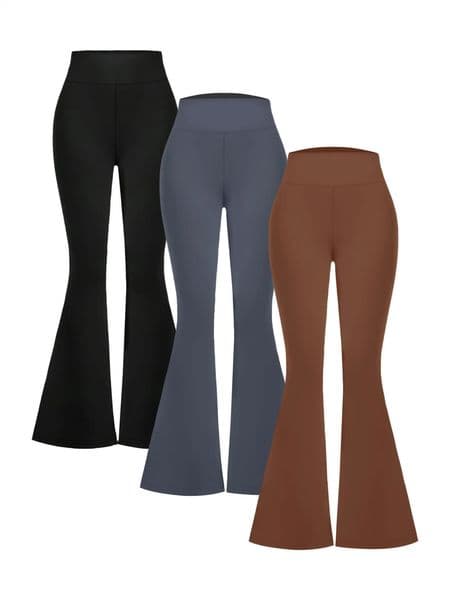 Spring and summer solid color bell bottom pants womens casual high waisted taboo elastic waistband 250822BJ