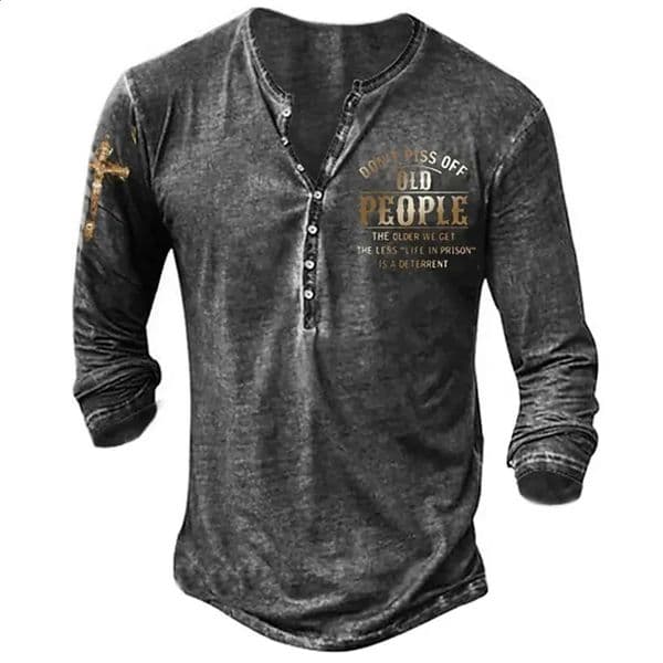 Vintage Mens T Shirt Long Sleeve Top Street Tees Graphic Print 3D T-Shirt Fall Street Oversized Loose Clothing Button T-shirt 250822BJ