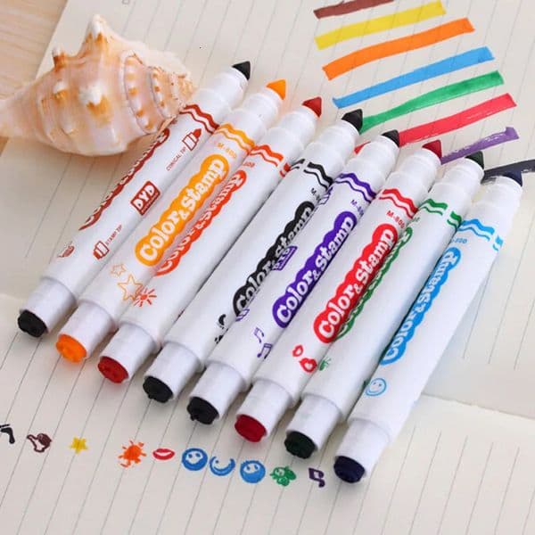 8Pcs/set Color Highlighters Stamp double-headed Marker Pen Cute Creative Washable Watercolor Pens school Supplies office Station 250822BJ