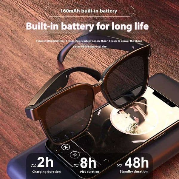 Sunglasses With Bluetooth Audio Voice Control Uv Protection Music Glasses For Rechargeable Eyewear Hands-Free