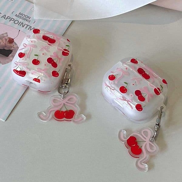 Pink bow cherry cartoon pendant wireless bluetooth charging earphone case box for wireless headset 1 pro 2nd 2 3 cover X250822