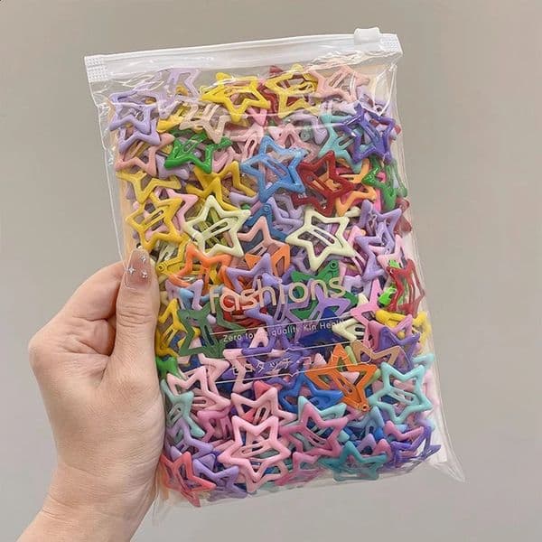 50pcs Colorful Kawaii Star Barrettes Y2K Sweet Girls BB Solid Star Hairclips Metal Snap Clip Headdress Hair Jewelry Gifts 250822BJ