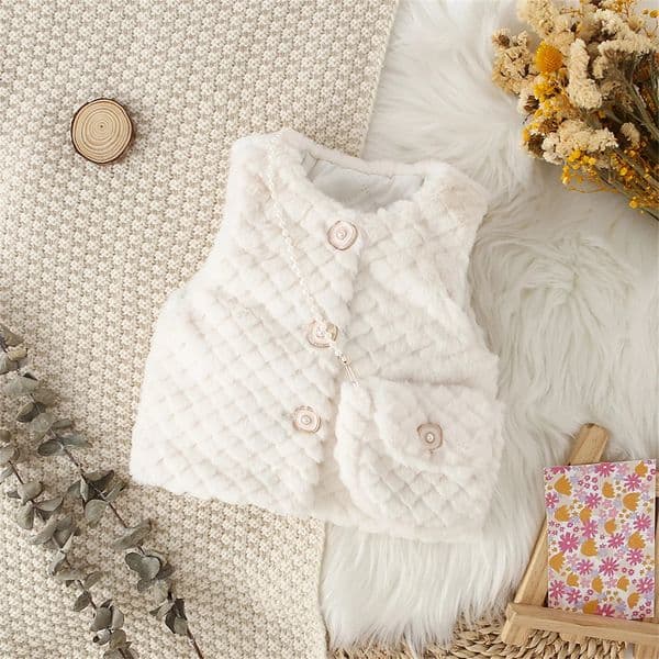 2026 New 2 Piece Artificial Fur perfume Vestbag Baby Warm Coat Girl Solid Sweet Sleeveless Vest cologne Childrens Clothing 250823 Designer
